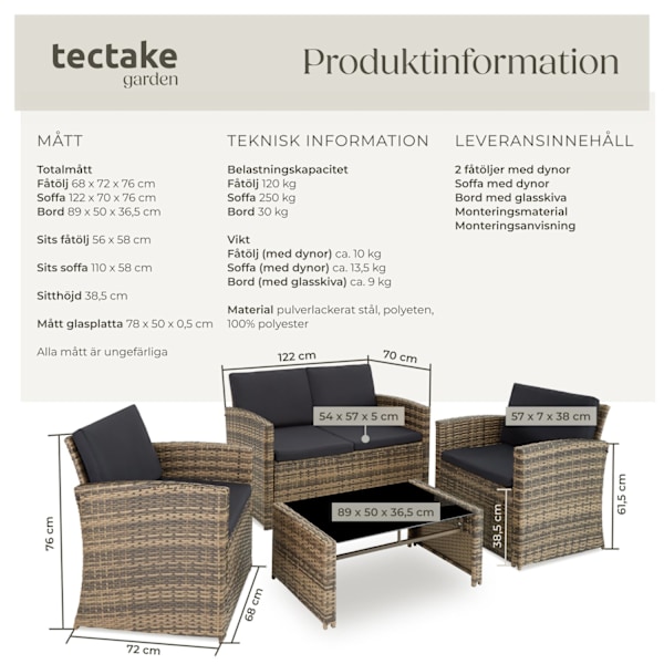 tectake Loungeset Jesolo i konstrotting Mörkgrå