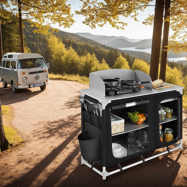 tectake Campingkök Lyx med 4 fack Svart