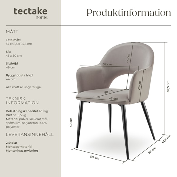 tectake Sachel fåtölj, sammetslook, klädd, 120 kg -  Uppsättning av 2 taupe