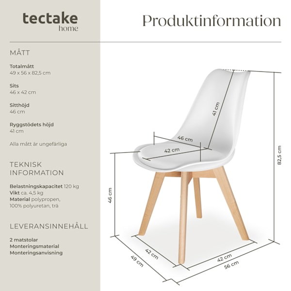 tectake Matstolar Friederike -  Uppsättning av 2 Vit