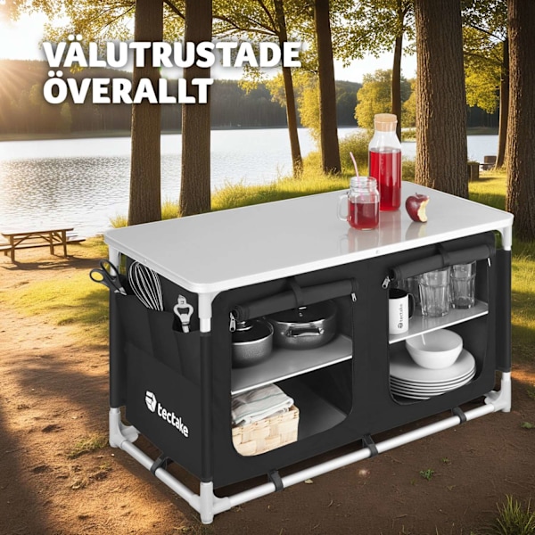 tectake Campingkök Bekvämlighet med 4 fack Svart