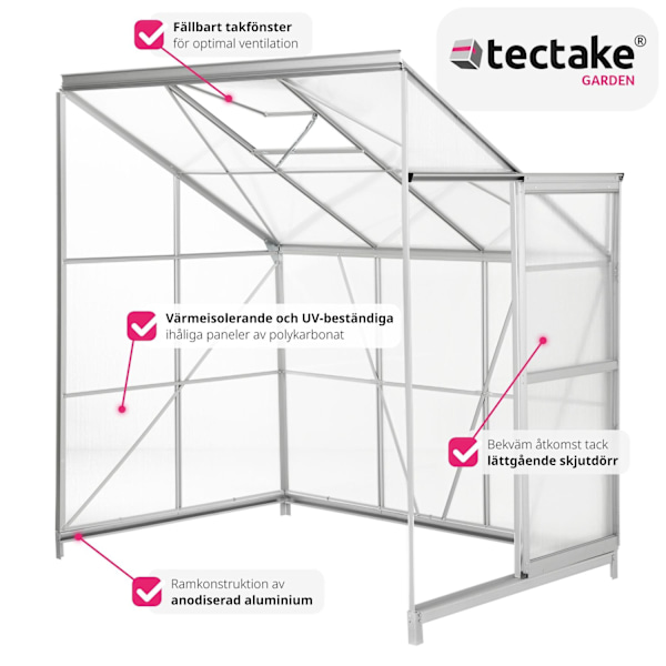 tectake Väggväxthus av aluminium med fundament 192x128x202cm Transparent