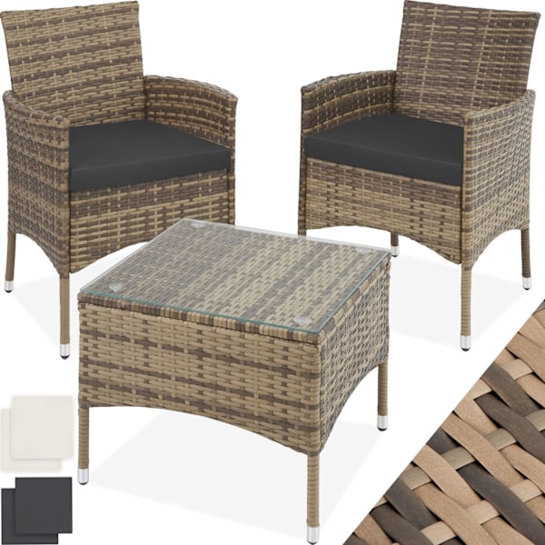 tectake Loungeset Luzern i konstrotting 2+1 inkl överdrag i 2 färger Natur