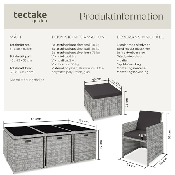 tectake Matgrupp New York i konstrotting Ljusgrå