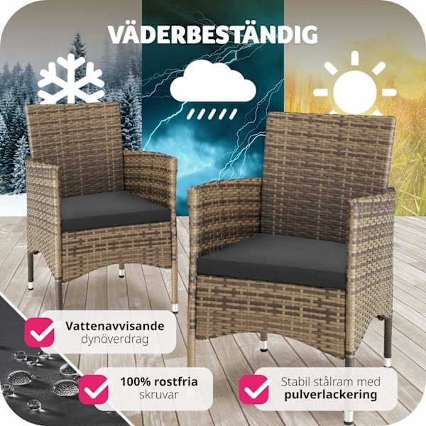 tectake 2 trädgårdsstolar i rotting Royan Mörkgrå