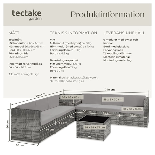 tectake Loungeset Verona i konstrotting grå