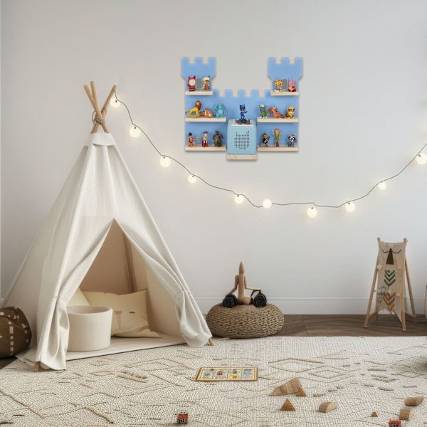 tectake Vägghylla MyLittleStory Fortress för upp till 16 Tonies Blå