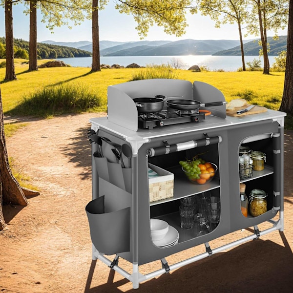 tectake Campingkök Lyx med 4 fack grå