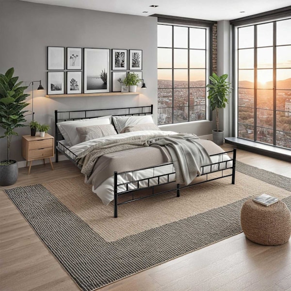 tectake Sängram med ribbotten i modern design - 200 x 140 cm Svart