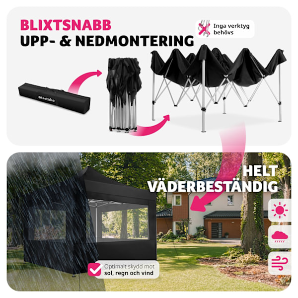 tectake Paviljong Olivia 3x3m med 4 väggar Svart