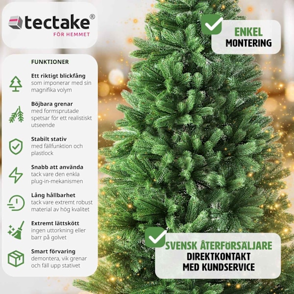 tectake Konstgjord julgran, naturtrogen design och formsprutade granbarr - 180 cm Grön