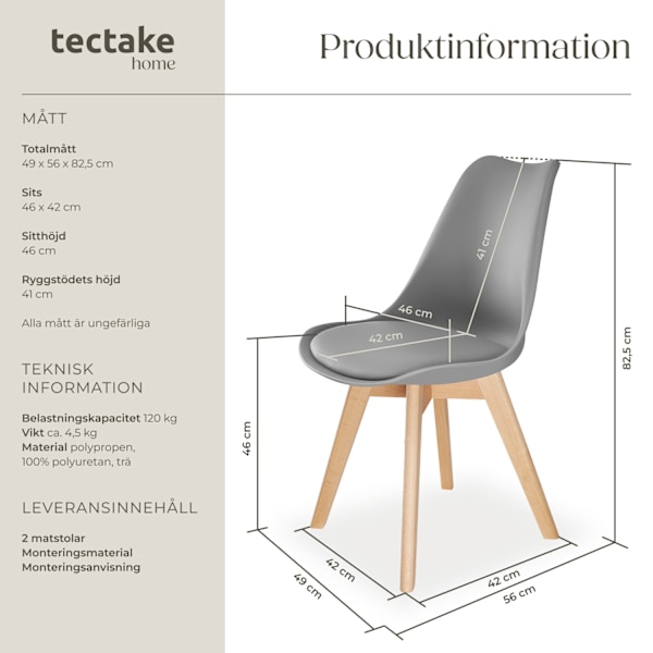 tectake Matstolar Friederike -  Uppsättning av 2 grå