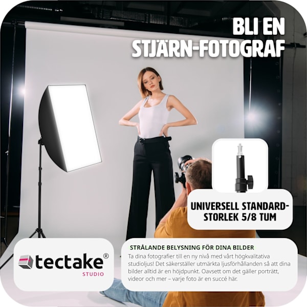 tectake Studiolampa med softbox, stativ och väska Svart