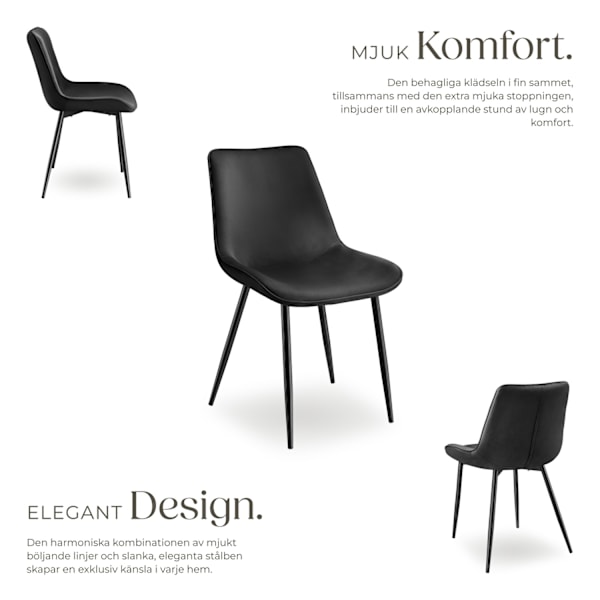 tectake Set med stolar i sammetslook Monroe -  Uppsättning av 2 Svart