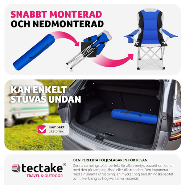 tectake Campingstol med stoppad dyna, hopfällbar -  per styck Blå