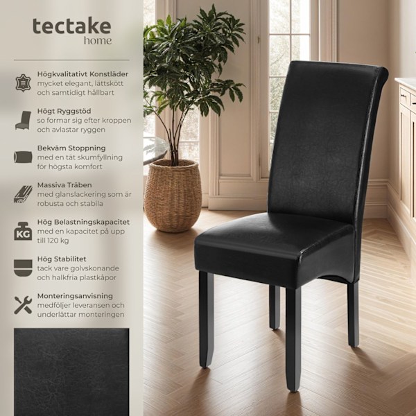 tectake Ergonomisk matstol i robust trä -  Uppsättning om 4 Svart