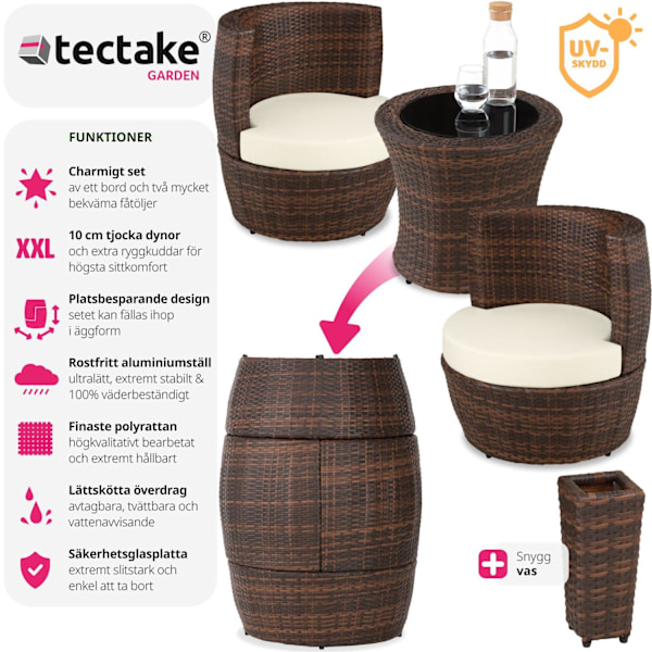 tectake Loungeset i konstrotting Nice 2+1+1 Brun