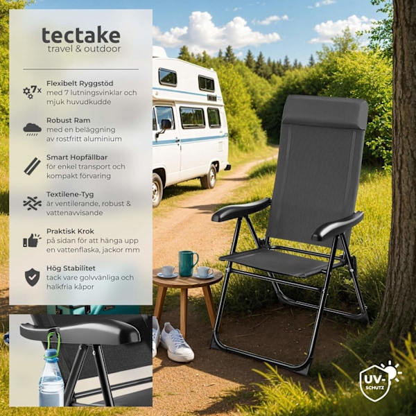 tectake Hopfällbar campingstol Müritz - Uppsättning om 4 Grafitgrå