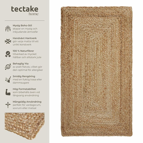 tectake Handvävd jutematta Glim - 60 x 110 cm Brun