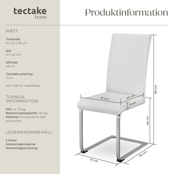 tectake Köksstolar Bettina -  Uppsättning av 2 Vit