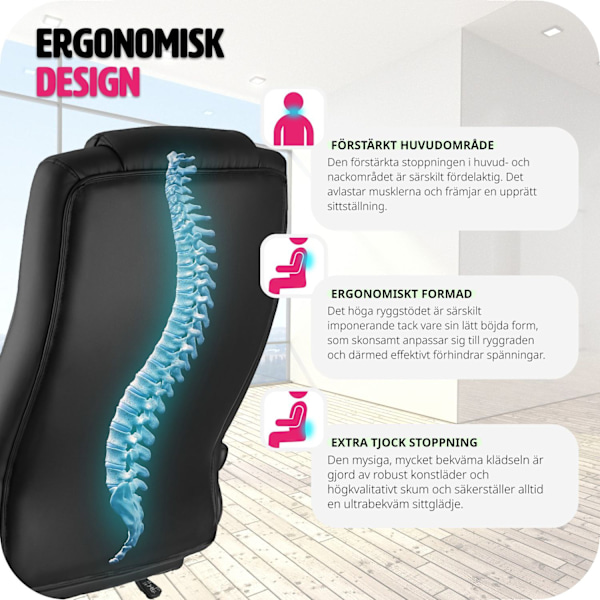 tectake Ergonomisk kontorsstol Svart