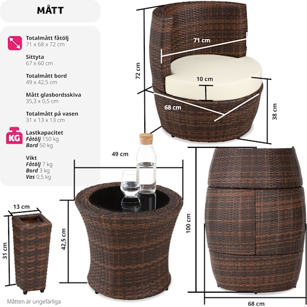 tectake Loungeset i konstrotting Nice 2+1+1 Brun