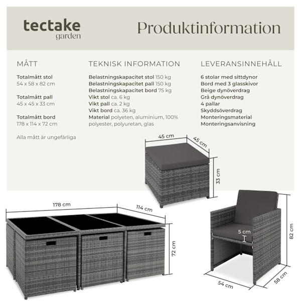tectake Matgrupp New York i konstrotting grå