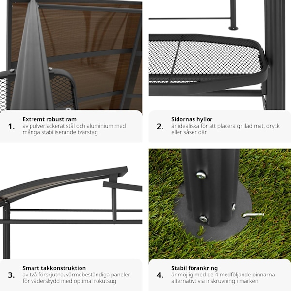tectake Grillpaviljong  Asado 2,4x1,5x2,34m grå
