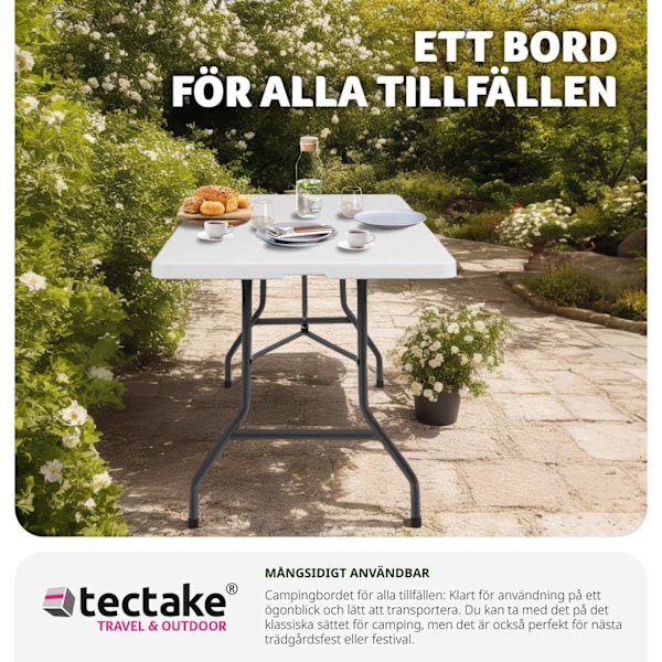 tectake Camping fällbord 183x76x74cm Vit