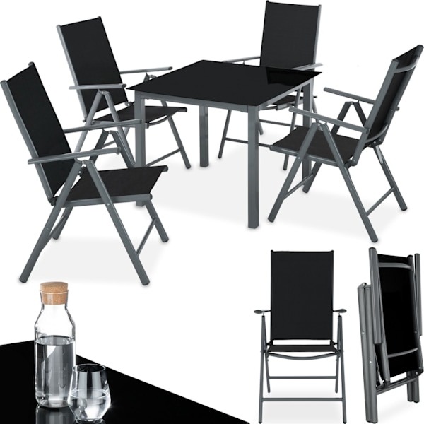 tectake Matgrupp i Aluminium med 4 stolar Grafitgrå