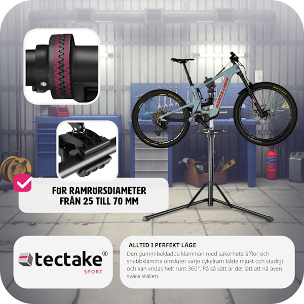 tectake Cykelreparationsställ Jan - Fällbar och höj- och sänkbar, lämplig för elcyklar Svart