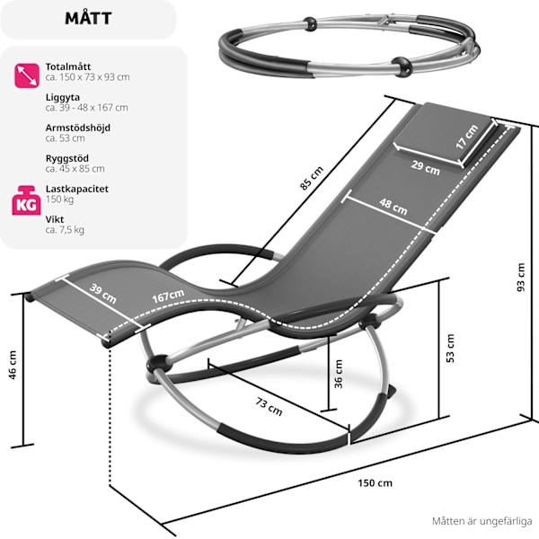 tectake Solstol Paulina, ergonomisk gungstol för utomhusbruk, hopfällbar grå