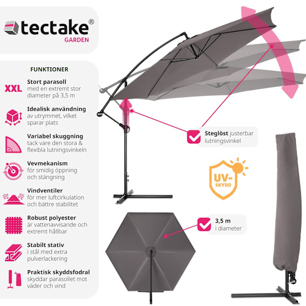 tectake Parasoll 350 cm grå