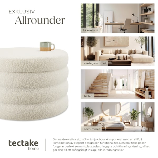 tectake Sittpuff med förvaringsutrymme Altu XL Bouclé cremevit