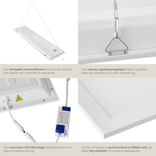 tectake LED-panel Lucerna, ultratunn, varmvit, strömsnål - 119,5 x 29,5 cm Vit