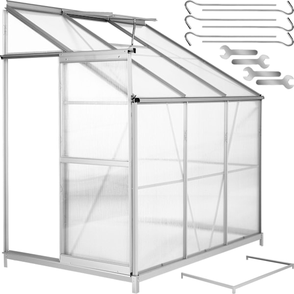 tectake Väggväxthus av aluminium med fundament 192x128x202cm Transparent