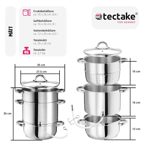 tectake Saftmaja Saftkokare 15 liter, rostfritt stål Ø 26cm Silver