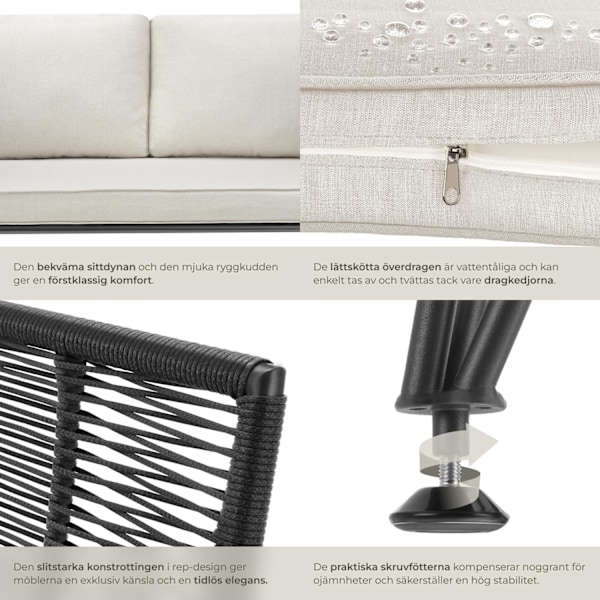tectake Loungeset Sundo i repdesign Grafitgrå