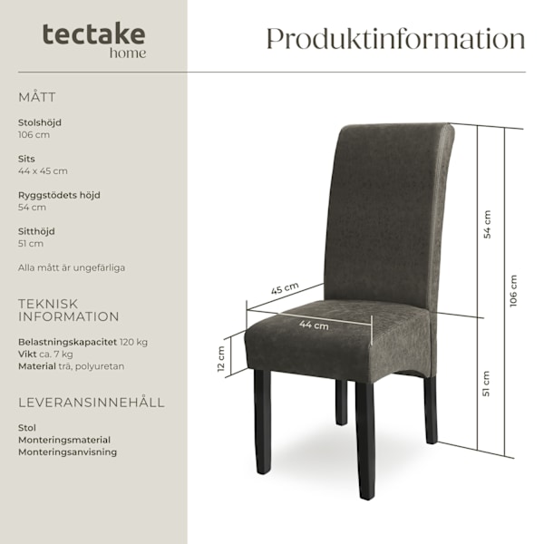 tectake Ergonomisk matstol i massivt trä -  per styck grå