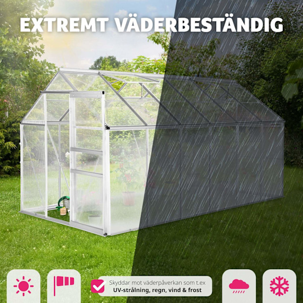 tectake Växthus av aluminium, UV-beständig, 185x375x195cm Transparent