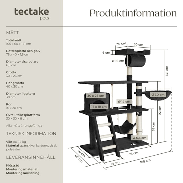 tectake Katt klösträd, Martin Svart