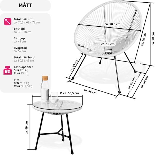 tectake 2-set Loungestol Santana med bord Vit