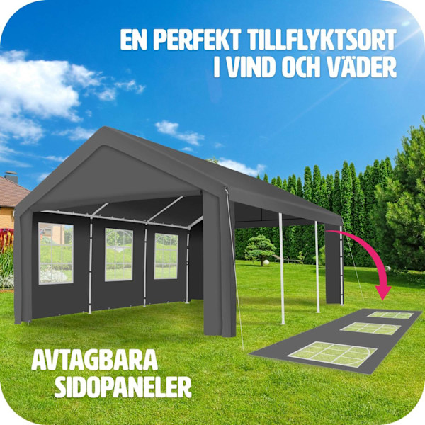 tectake Partytält 6x4m med 4 sidoväggar grå