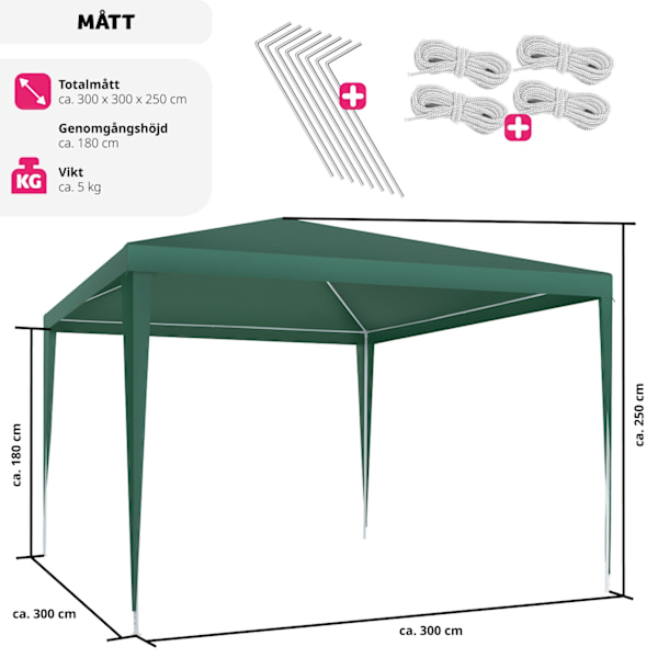 tectake Paviljong Kara 3x3 m Grön