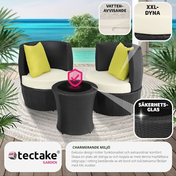tectake Loungeset i konstrotting Nice 2+1+1 Svart