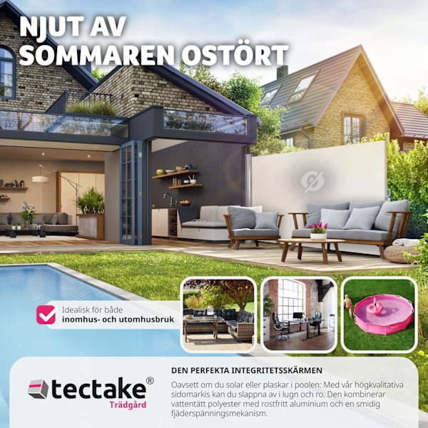 tectake Sidomarkis i aluminium utdragbar med upprullningsmekanism - 160 x 300 cm Beige