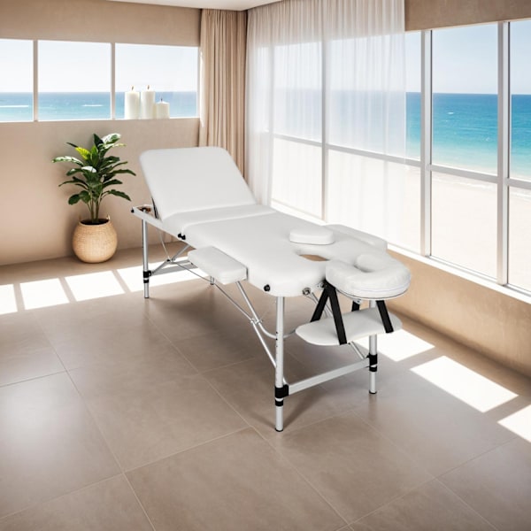 tectake 3-zons massagebänk med 5 cm stoppning och aluminiumram Vit