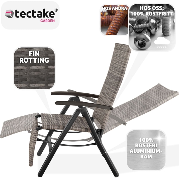 tectake Fällbar stol i rotting med aluminiumram och fotstöd grå