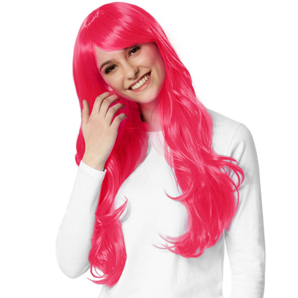 tectake Peruk långt hår lockar Rosa