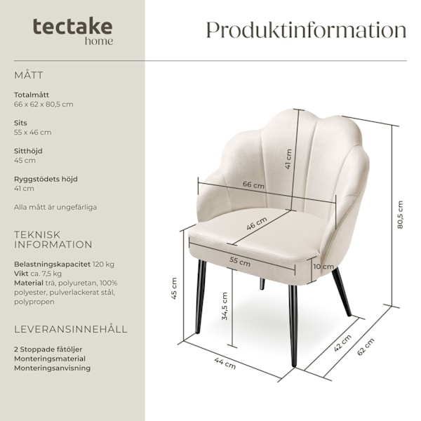 tectake Fåtölj Hellen, stoppad med sammetstyg -  Uppsättning av 2 multifärg